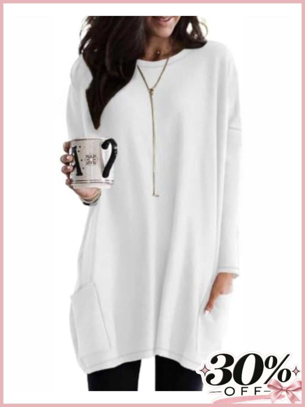 Poetsky Long Sleeve Tunic Top Womens Oversized Pullover Sweater with Pockets